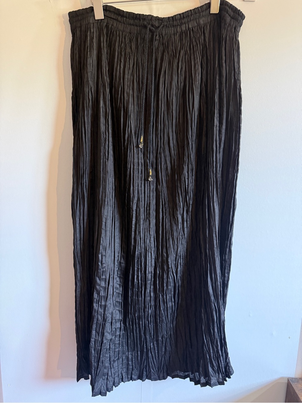 Coupe Classique Black Crinkle Rayon Palazzo Pants Wide Leg Boho L XL